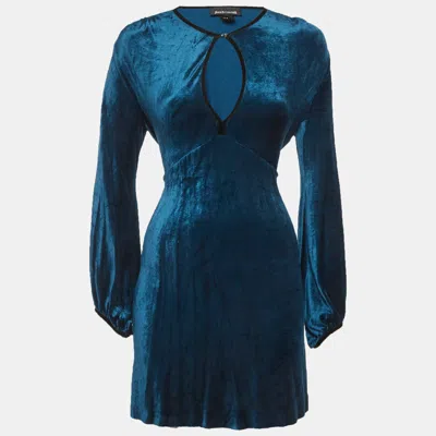 Just Cavalli Teal Blue Velvet Flared Mini Dress