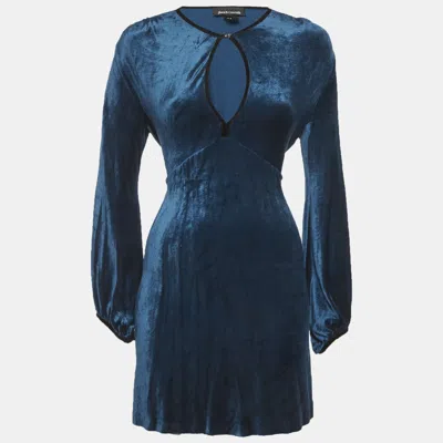 Pre-owned Just Cavalli Teal Blue Velvet Flared Mini Dress M