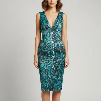 Pre-owned Just Cavalli Teal Python Scale Print Satin V-neck Dress S In Blue