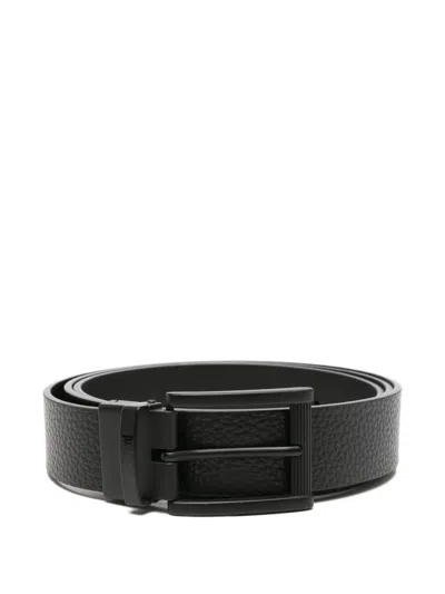 Just Cavalli Textured Leather Buckle Belt In Black