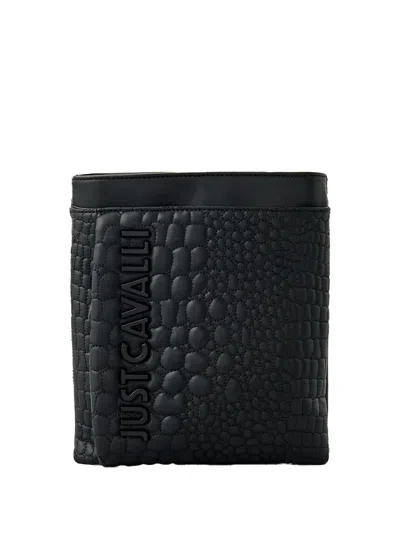 Just Cavalli Textured-leather Messenger Bag In Black