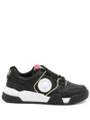 Just Cavalli Tiger Head-motif Leather Sneakers In Black