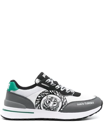 Just Cavalli Tiger Head-print Leather Sneakers In White