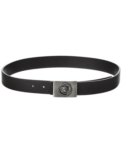 Just Cavalli Tiger Plaque Logo Leather Belt In Black