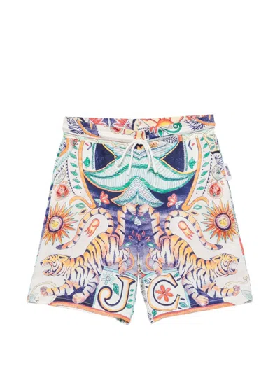 Just Cavalli Kids' Pantaloncini Con Coulisse E Stampa Tigrata In Multi