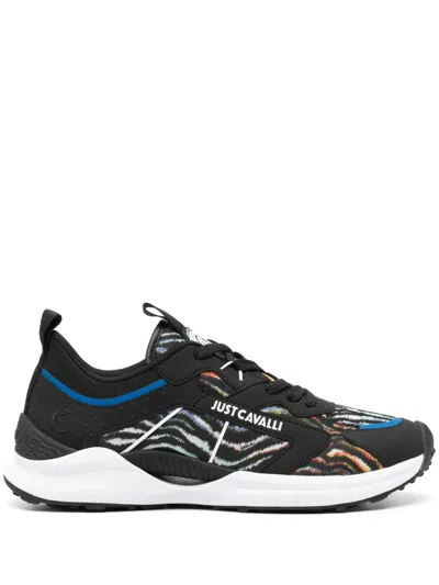 Just Cavalli Tiger-print Running Sneakers In Black