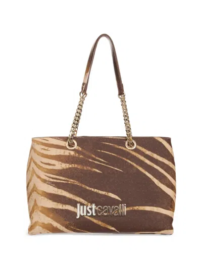 Just Cavalli Tiger-print Tote Bag In Brown