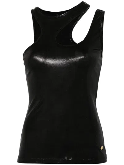 Just Cavalli Snake-detail Ribbed Top In Black