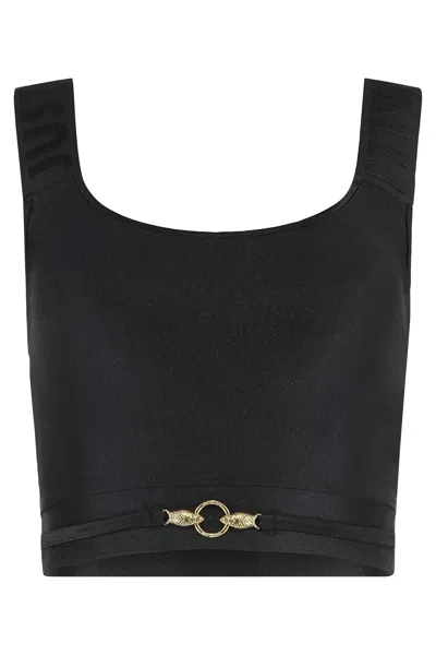 Just Cavalli Cropped Technical Top Gold Tone Detail In Black