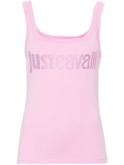 Just Cavalli Rhinestone-logo Top In Pink