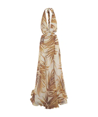 Just Cavalli Tropical Print Halterneck Dress In Brown