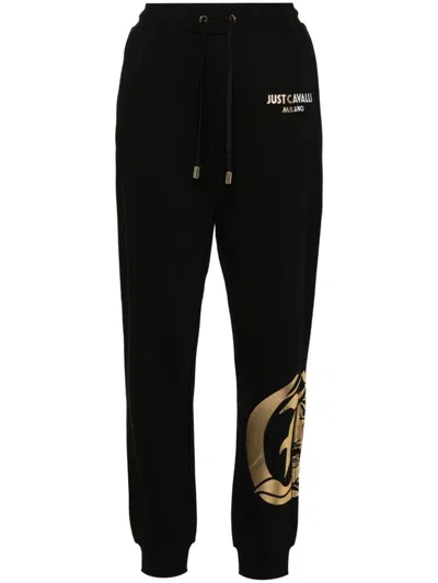 Just Cavalli Logo-print Cotton Track Pants In Black