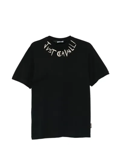 Just Cavalli T-shirt With Logo On The Edge In Black