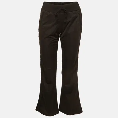 Pre-owned Just Cavalli Underwear Black Lace Insert Jersey Flared Pants L