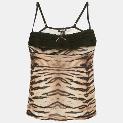 Pre-owned Just Cavalli Underwear Brown Tiger Print Jersey Frilled Camisole M