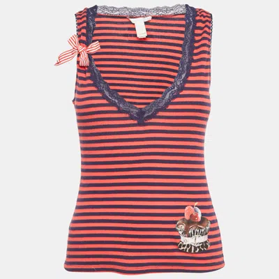 Pre-owned Just Cavalli Underwear Red & Navy Blue Striped Cotton Knit Tank Top M