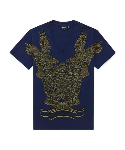 Just Cavalli V-collar Short-sleeved T-shirt In Black