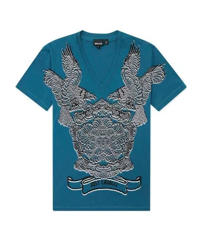 Just Cavalli V-collar Short-sleeved T-shirt In Blue