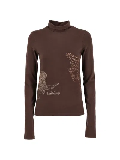 Pre-owned Just Cavalli Vintage 1990s Roll-neck Animals-print Sweater In Brown