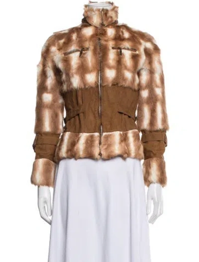 Pre-owned Just Cavalli Vintage 2000's Faux Fur Jacket In Neutrals