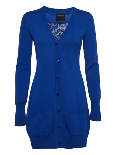 Pre-owned Just Cavalli Vintage 2023 Buttoned Wool Cardigan In Blue