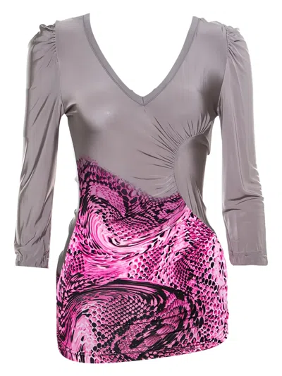 Pre-owned Just Cavalli Vintage 2024  Ruched Animal-print Top In Gray
