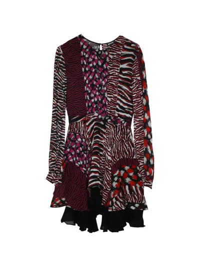 Pre-owned Just Cavalli Vintage Animal-print Long-sleeve Dress In Red