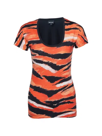 Pre-owned Just Cavalli Vintage Animal-print Jersey Top In Orange