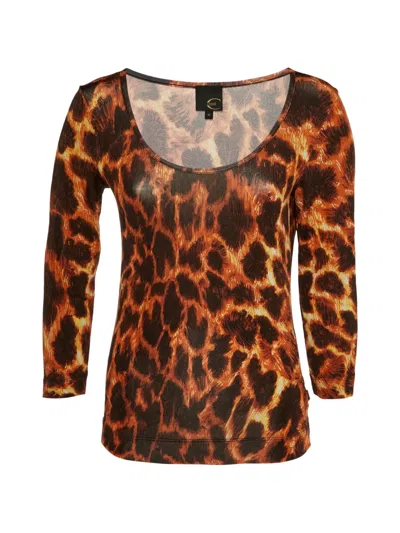 Pre-owned Just Cavalli Vintage Animal-print Scoop-neck Top In Orange