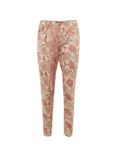 Pre-owned Just Cavalli Vintage Animal-print Skinny-fit Jeans In Neutral