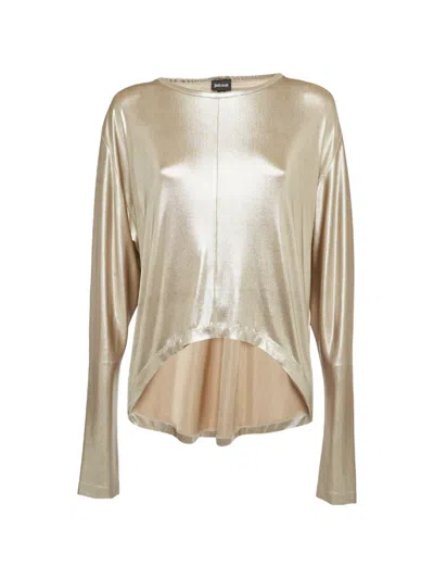 Pre-owned Just Cavalli Vintage Asymmetric-hem Long-sleeved T-shirt In Gold