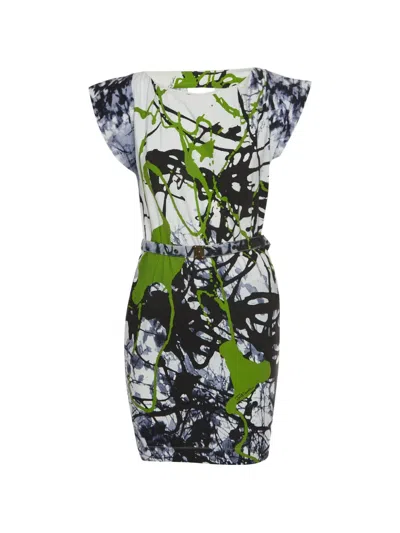 Pre-owned Just Cavalli Vintage Belted Mini Dress In White