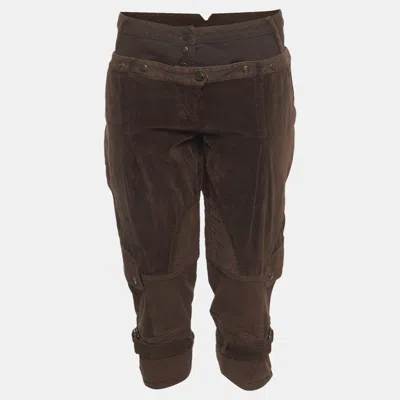 Pre-owned Just Cavalli Vintage Brown Checked Velvet And Cotton Capri Pants L