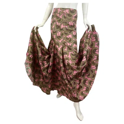 Pre-owned Just Cavalli Vintage Early 2000-s Roberto Cavalli Pink Gold Floral Mermaid Skirt