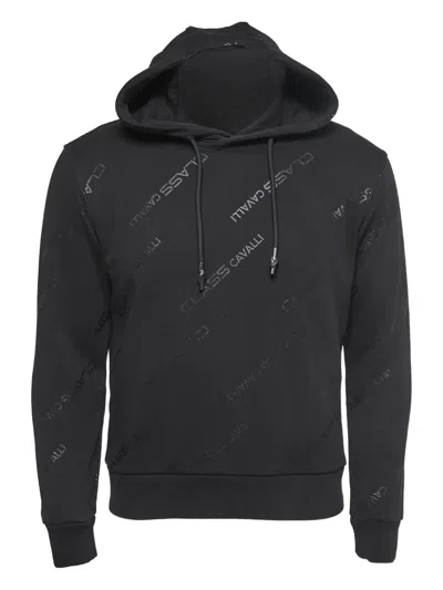 Pre-owned Just Cavalli Vintage Embroidered Cotton Hoodie In Black