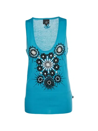 Pre-owned Just Cavalli Vintage Embroidered Jersey Tank Top In Blue