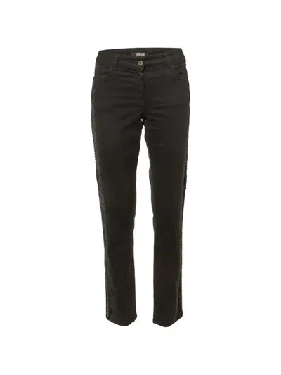 Pre-owned Just Cavalli Vintage Flock-print Slim-fit Jeans In Black
