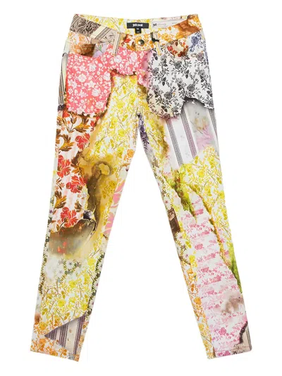 Pre-owned Just Cavalli Vintage Floral-patchwork Trousers In Yellow