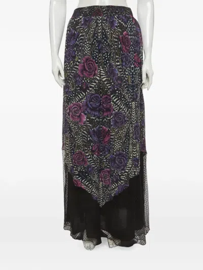 Pre-owned Just Cavalli Vintage Floral-print Tulle-panelled Maxi Skirt In Black
