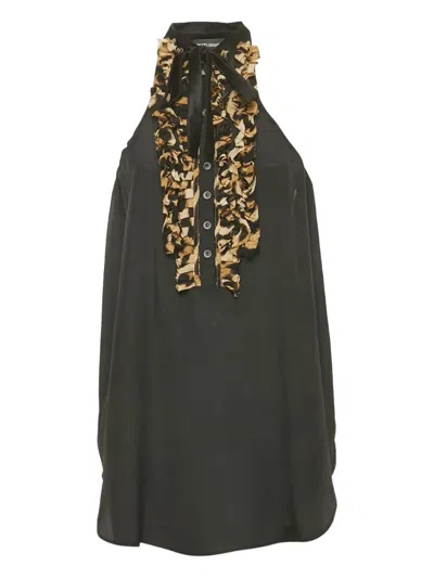 Pre-owned Just Cavalli Vintage Frilled Chiffon Blouse In Black