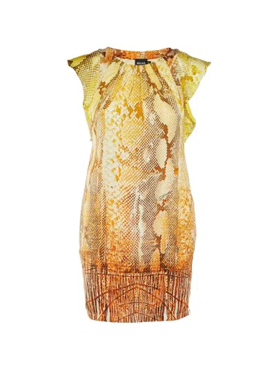 Pre-owned Just Cavalli Vintage Georgette Mini Dress In Orange