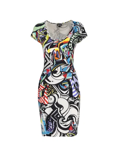 Pre-owned Just Cavalli Vintage Graffiti Sheath Mini Dress In White