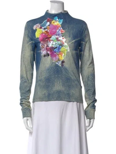 Pre-owned Just Cavalli Vintage Graphic Print Top In Blue