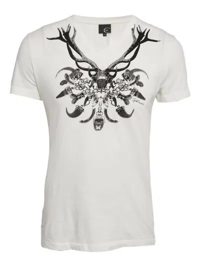 Pre-owned Just Cavalli Vintage Graphic V-neck T-shirt In White