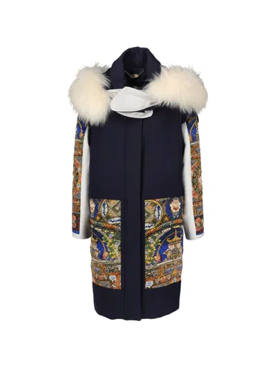 Pre-owned Just Cavalli Vintage Graphic-print Hooded Coat In Blue
