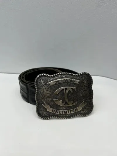 Pre-owned Just Cavalli Vintage  Crocodile Style Leather Belt In Brown