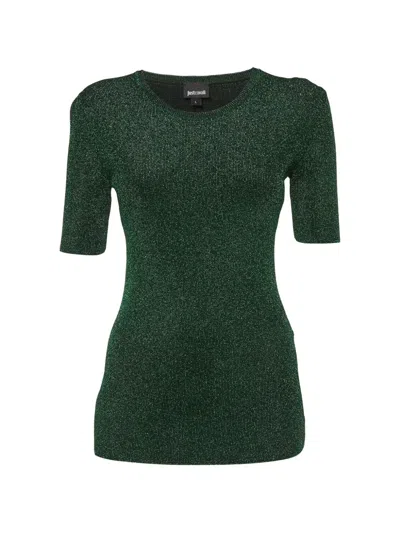 Pre-owned Just Cavalli Vintage Lamé Knit T-shirt In Green