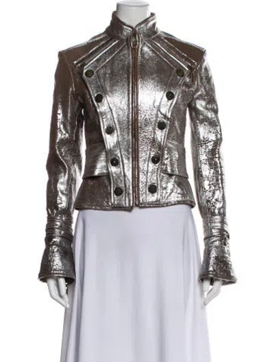 Pre-owned Just Cavalli Vintage Leather Jacket In Silver