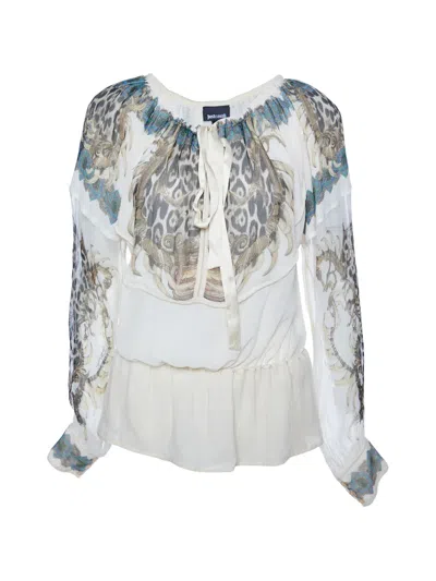 Pre-owned Just Cavalli Vintage Leopard-print Silk Top In Neutral