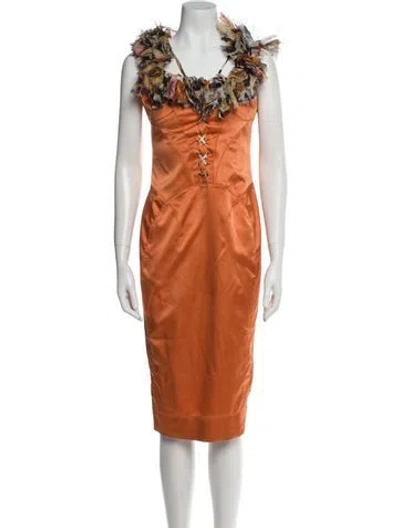 Pre-owned Just Cavalli Vintage Midi Length Dress In Orange